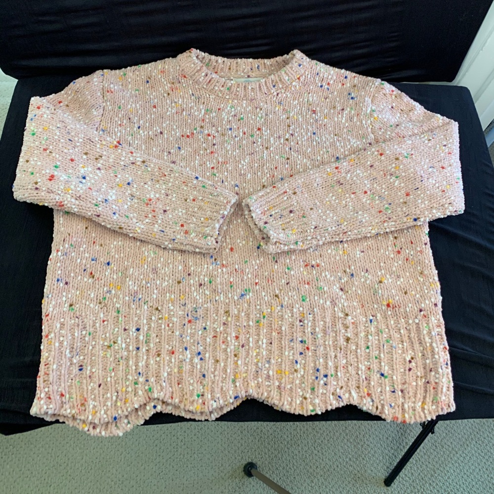 Plush Pink with Rainbow Detailing Cropped Sweater